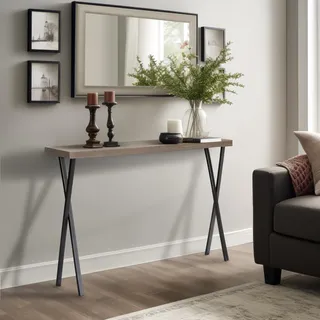 Wohnando Konsolentisch Schmal Eiche 100x25x80 cm mit Metallfüßen | Flurtisch & Sideboard in grauer Eichenoptik – Scandi-Industrial-Design für Flur, Wohnzimmer & Eingangsbereich