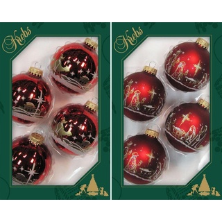 Krebs Glas Lauscha Weihnachtsbaumkugel Heilige Nacht, Weihnachtsdeko rot, Christbaumschmuck (8 St), hochwertige Christbaumkugeln aus Glas, mundgeblasen goldfarben|rot