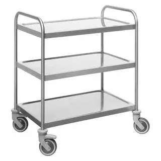 Köhler Servierwagen 27950, silber, aus Edelstahl, 3 Etagen, mit Feststellbremse, 58 x 97 x 87 cm