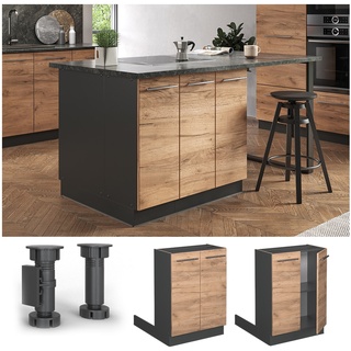 Vicco Regalinselunterschrank Küchenschrank Küchenmöbel Fame-Line Anthrazit Eiche Goldkraft 60 cm modern Küche Einbauküche Kücheninsel Drehtür Einlegeboden Blende Küchenunterschrank Küchenzeile