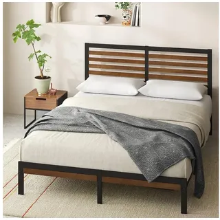 ZINUS Bettgestell Kai mit Bambus und Metall Kopfteil (Packung, Holzbett, Schwarz, 140x200 cm), Nachhaltig, inklusive Lattenrost, mit oder ohne Matratze schwarz 140 cm x 200 cm