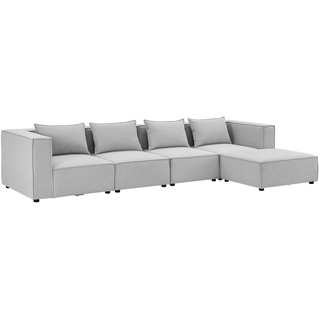 Juskys modulares Sofa Domas XL - Couch Wohnzimmer - 4 Sitzer - Ottomane & Kissen - Stoff Hellgrau