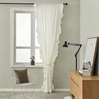 SWECOMZE 1er-Pack Vorhänge Boho Vintage Rüschengardine Shabby Chic Gardine Schal Vorhang Fensterschal für Wohnzimmer Schlafzimmer (Weiß,BxH:150 * 160cm)