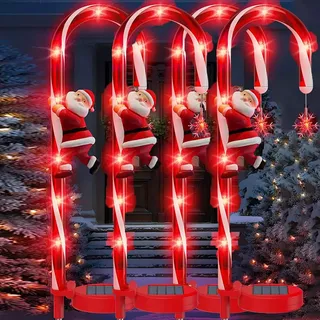 Solar Lichter für Außen Garten, Zuckerstangen Lichterketten Weihnachtsweg Marker, Weihnachtsstöcke,IP65wasserdicht, LED Lichterkette, Plastik Zuckerstangen Lichterketten, Hof, Weihnachtsdeko (4PC)