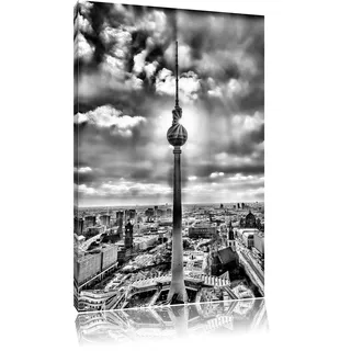 Pixxprint Großstadt Fernsehturm Berlin City, Größe: 80x60cm, Leinwandbild, fertig gespannt, Wandbild, Dekoration, Kunstdruck, kein Poster
