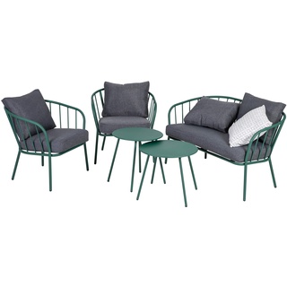 Greemotion Lounge-Set Nizza, 5-teilig, Gartenmöbel-Set aus Stahl in Grün Mittel