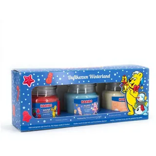 HARIBO Duftkerze HariboTM Duftkerzen Geschenkset, Winterland beige|blau|rot