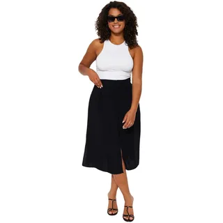 Trendyol Damen Gerade Midi Eine Linie Rock In Übergröße Skirt, Schwarz, 48 Große Größen EU - 48 Große Größen