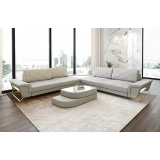 Sofa Dreams Ecksofa Design Leder Eckcouch Sepino L Form Modern Ledersofa, Couch wahlweise mit Multifunktionskonsole beige
