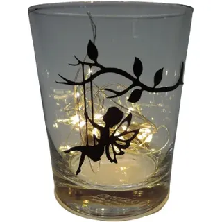 Deko Teelicht Glas Windlicht print "schaukelde Fee" schwarz Handmade Dekoration