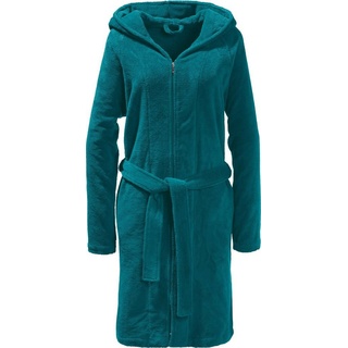Erwin Müller Bademantel Velours Unisex-Bademantel "Balingen" mit Kapuze, Rückenlänge cm: 108, Velours-Frottier, mit Kapuze, V03, Velours Uni grün Rückenlänge cm: 108 | S