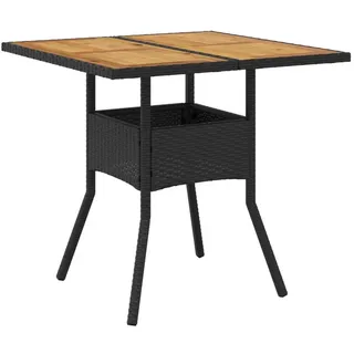 vidaXL Gartentisch mit Holzplatte Schwarz 80x80x75 cm Poly Rattan