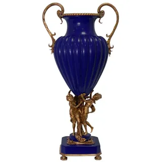 Aubaho Dekoobjekt Vase Porzellan Blau Messing Porzellanvase Engel Skulptur Antik-Stil -
