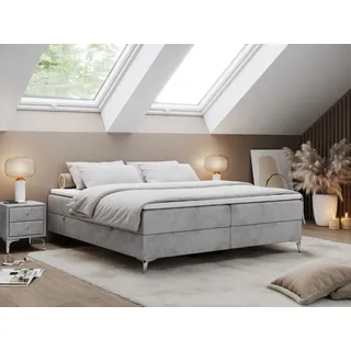 Boxspringbett ohne Kopfteil mit Bettkasten, Bett niedriges Kopfteil, Polsterbett ohne Kopfteil - LESS - 180x200 - Grau - H3 - Grau