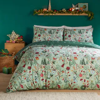 furn. Duvet Day Noelle Bettwäsche Set (Grün - Einzelbett) | Weich Im Griff Wendbar Festlich Saisonal Feiertag Weihnachten Weihnachtsbaum Pflegeleichte Bettwäsche