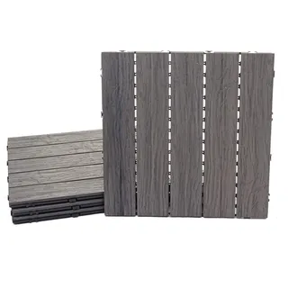 BERLINLODGE WPC Bodenfliese | 4x je BxT 50x50cm = 1qm | Holzoptik Balkon/Terrasse | 3D-Struktur linear | Antik-Braun