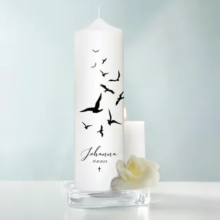 Trauerkerze Vögel Möwen personalisiert mit Namen und Datum Grabkerze Kerze Sternenkind, Trauerkerze 25x7 cm