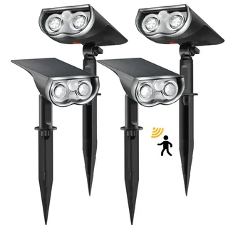 Linkind solarlampen Solar Strahler mit Bewegungsmelder 6500K Kaltweiß, 3 Modi (inkl. Dauerlicht), 1000Lm Helle Solar Aussenlampen von 2 Montage, IP65 Gartenstrahler für Weg, 4 Stück