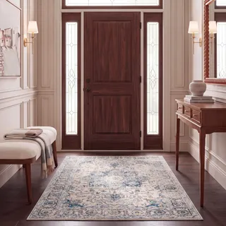 SAFAVIEH Traditionell Teppich für Wohnzimmer, Esszimmer, Schlafzimmer - Madison Collection, Kurzer Flor, Türkis und Elfenbein, 122 X 183 cm