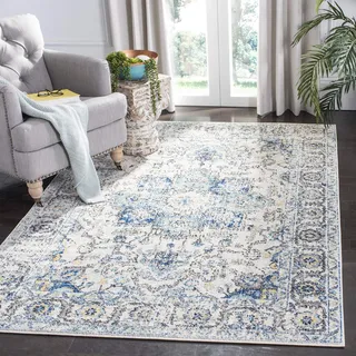 SAFAVIEH Traditionell Teppich für Wohnzimmer, Esszimmer, Schlafzimmer - Madison Collection, Kurzer Flor, Türkis und Elfenbein, 122 X 183 cm