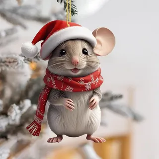 Weihnachtsmäuse Deko, Weihnachtsmaus-Ornament, Weihnachten Acryl Tier Decor, Weihnachten Baumschmuck Weihnachtsdekoration für Zuhause, Auto Lustige Weihnachtsbaum Dekoration (B)
