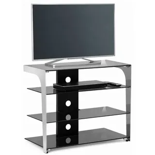 HOOZ TV-Rack TV- & HiFi-Rack Rauchglas Medienrack ESG Kabelmanagement 80x65,8x40cm (Einzelartikel, 1x TV- & HiFi-Rack inklusive Aufbauanleitung), Modernes TV- & HiFi-Rack mit Rauchglas und Kabelmanagement silberfarben 80 cm x 65.8 cm x 40 cm