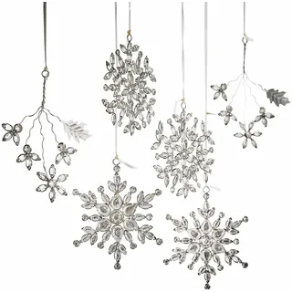 Loberon Weihnachtsschmuck 6er Set Allegan, Silber | Weihnachten, Winter, Festtage, Schneeflocke, Stern, Verschiedene Formen im Set, Funkelnde Glassteine, Aufwendig geformt