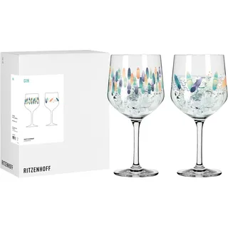 RITZENHOFF 8095001 Gin Kelch 700 ml 2er Set, Serie Entdecker - 2 Stück Gin-Gläser mit Surfer-Motiv, blau - Made in Germany
