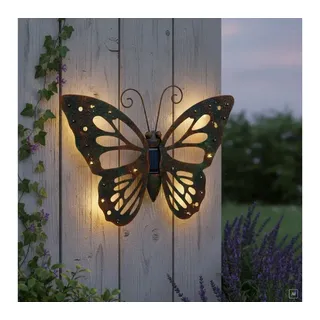 ABC home Wanddeko Schmetterling Kunststoff, Metall 42 cm B inkl. LEDs, Solarpanel, Lichtsensor grün