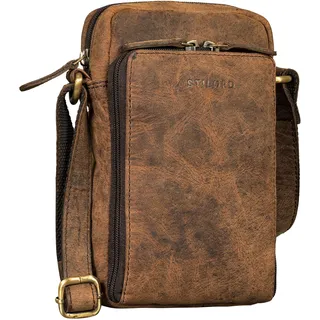 STILORD "Luigi'' Umhängetasche Herren Klein Leder Herrentasche zum Umhängen Vintage für Smartphone bis 6,5 Zoll Ledertasche Kleine Männer Schultertasche Echtleder Farbe:colorado - braun - S