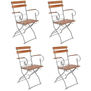 Biergarten Sessel mit Armlehnen 84 x 53 cm - 4er Set - Bistro Klappstuhl aus Akazien Holz -klappbarer Garten Balkon Terrassen Stuhl