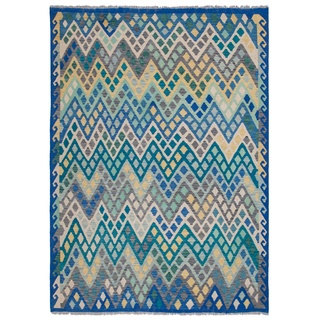 Kelim Teppich Kaudani 184 x 255 cm Schurwolle Blau