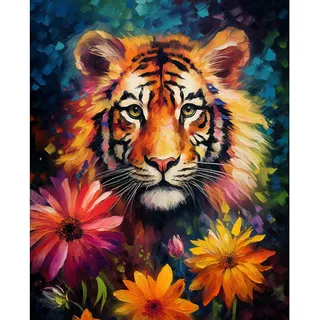 Tucocoo Tiger Portrait Malen nach Zahlen Kits 40 x 50 cm Leinwand DIY Digitales Ölgemälde für Erwachsene mit Pinseln und Acrylpigment - Tier Sonnenblume handbemalt für Heimdekoration (ohne Rahmen)
