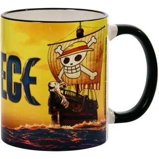 Elbenwald One Piece Tasse mit Flying Lamb und Logo Motiv - Kaffeebecher mit Griff - für Herren Damen Unisex 320 ml - Keramik - mehrfarbig