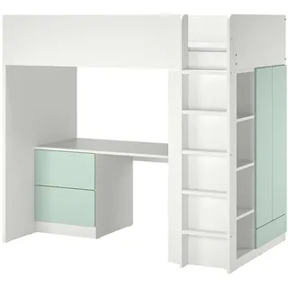 IKEA SMÅSTAD Hochbett weiß hellgrün/mit Schreibtisch 3 Schubladen