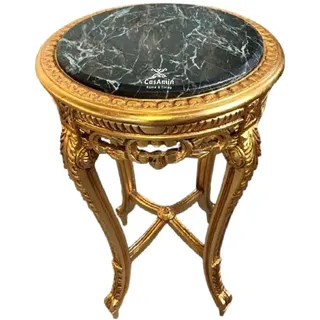 CasAmin Home & Living Runder Beistelltisch aus Holz im Retro Barock Rokoko Stil Handgefertigt mit Grünlicher Marmorplatte Couchtisch mit Gold Finish Beistelltisch für die Wohnzimmerdekoration