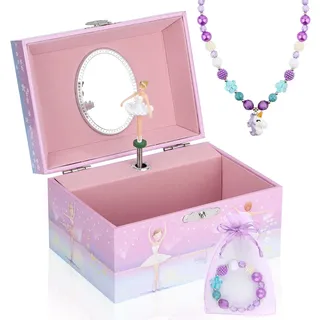 Anyiner Schmuckschatulle mit Spieluhr, Kinder-Schmuckkästchen Musikkästchen mit sich drehenden Ballerina, Schmuckkästchen Mädchen Geburtstagsgeschenk für Kinder (Groß Rosa Ballerina)