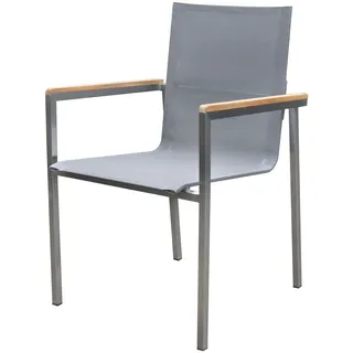 OUTFLEXX Stapelsessel, taupe, Edelstahl/Textilene, Armlehnen aus Teak, 62x56x88cm
