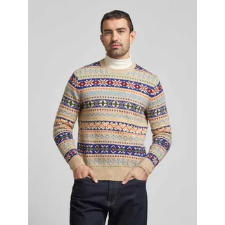 Wollpullover mit Rundhalsausschnitt Modell 'FAIRISLE', Offwhite, XXL