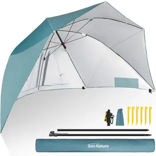 Sonnenschirm Strand & Strandmuschel 2 in 1 Strandschirm Umschaltbar Ø 270cm | Sonnenschirm XXL mit Fenster, Seitenwand - Windschutz Strand, Regendicht, UV50+ Sonnenschutz für 2-3 Personen (Blau)