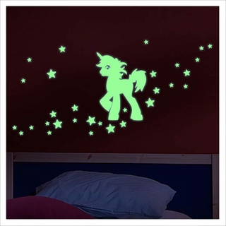 Im Dunkeln leuchtendes Einhorn mit Sternen Wandsticker Wandtattoo Wandaufkleber - 20 x 20 cm