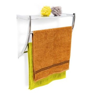 Relaxdays Handtuchhalter für Wandmontage, Handtuchständer, 3 Stangen, Ablage, Stahl, silber