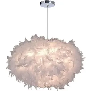 Moderne Hängeleuchte Aus Weißen Federn, Ovale Form, Ø 40 Cm, Höhe 25 Cm, Für Schlafzimmer
