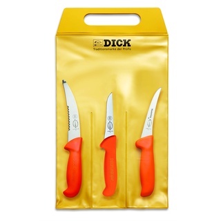 F. DICK Messer Set ErgoGrip 3-teilig „Jagd Outdoor“ (Aufbrechmesser 15 cm, Ausbeinmesser geschweift starr 13 cm, Ringelmesser gerade 10 cm, HRC 56°) 82556200, Orange