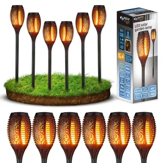 MasterLED 6er Set Solar Gartenfackel 51cm Flammen-Effekt IP44 Außenleuchte Schwarz LED Solarleuchte Garten Deko Dämmerungssensor
