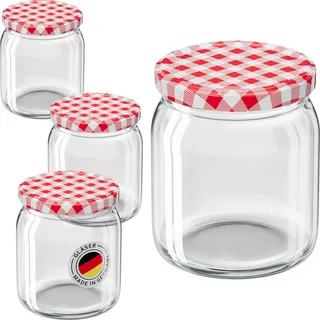 WELLGRO 100x Einmachgläser 400ml – Schraubdeckel TO82 rot kariert – Made in Germany – Vorratsgläser, Marmeladengläser, Aufbewahrungsgläser & Gärgläser