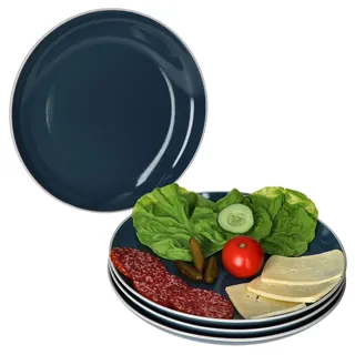 MamboCat Linus blau 4er Set Speiseteller Ø 27 cm 4 Personen dunkelblauer Essteller mit weißer Kante große Platte Beilagenteller maritimes Design skandinavisches Steingut-Geschirr hoher Rand