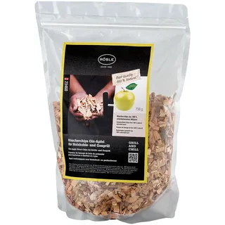 RÖSLE Räucherchips Gin-Apfel für Räucherbox auf Smoker, 750 g | Naturbelassenes Holz, rauchaktiv, für Holzkohle- und Gasgrills, Braun
