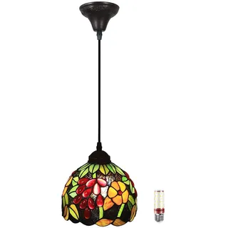 Uziqueif Q, Hängelampe, Tiffany Style Lamp, 8 zoll Esstisch Lampen Hängend, Vintage Pendelleuchte, Glas Pendant Light, Höhenverstellbar, Pendelleuchten für Küche Schlafzimme Wohnzimmer Flur