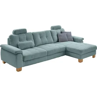 Die PlanBar Ecksofa PP-LA19101 L-Form, Breite 316 cm, wahlweise mit Schlaffunktion und verstellbaren Kopfstützen, in Cord blau
